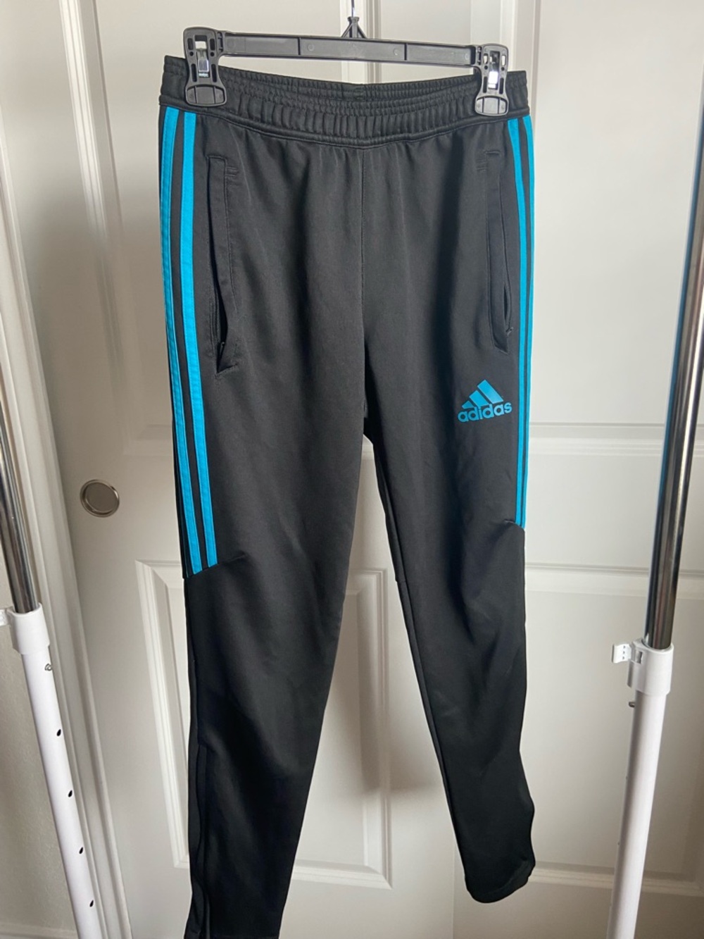 adidas Black Joggers with Bright Blue Side Stripes